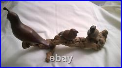 Vintage MCM Mid Century Modern Wood Quail Bird Family Carving Signed