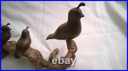 Vintage MCM Mid Century Modern Wood Quail Bird Family Carving Signed