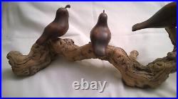 Vintage MCM Mid Century Modern Wood Quail Bird Family Carving Signed