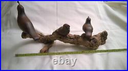 Vintage MCM Mid Century Modern Wood Quail Bird Family Carving Signed