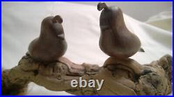 Vintage MCM Mid Century Modern Wood Quail Bird Family Carving Signed