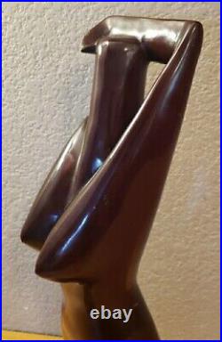 Vintage MCM PANTALCRAFT Hand Carved HEAVY MAHOGANY Haitian Sculpture Woman 18.5
