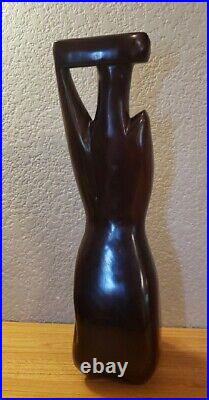 Vintage MCM PANTALCRAFT Hand Carved HEAVY MAHOGANY Haitian Sculpture Woman 18.5