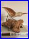 Vintage MCM Signed Jack Francis Hand Carved Wood Sandpiper Statue on Burlwood