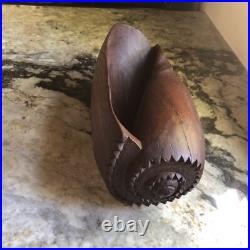 Vintage MCM Solid Teak Wood Hand Carved Conch Sea Shell Seashell Sculpture Bowl