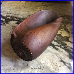 Vintage MCM Solid Teak Wood Hand Carved Conch Sea Shell Seashell Sculpture Bowl