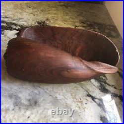 Vintage MCM Solid Teak Wood Hand Carved Conch Sea Shell Seashell Sculpture Bowl