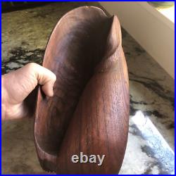 Vintage MCM Solid Teak Wood Hand Carved Conch Sea Shell Seashell Sculpture Bowl