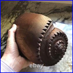 Vintage MCM Solid Teak Wood Hand Carved Conch Sea Shell Seashell Sculpture Bowl