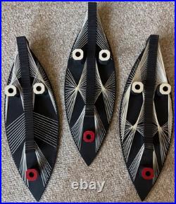 Vintage MCM Tiki / Tribal Sculptural Heads Wood String Art Mid Century 1960s