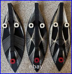 Vintage MCM Tiki / Tribal Sculptural Heads Wood String Art Mid Century 1960s