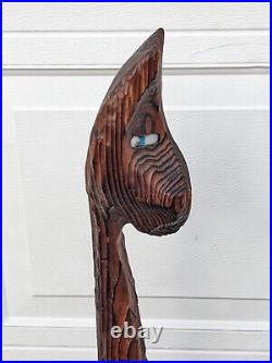 Vintage MCM Witco Tiki Wood Carved Cat Figure Sculpture Blue Eyes 43 1/2 High