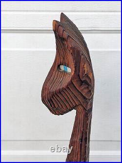 Vintage MCM Witco Tiki Wood Carved Cat Figure Sculpture Blue Eyes 43 1/2 High