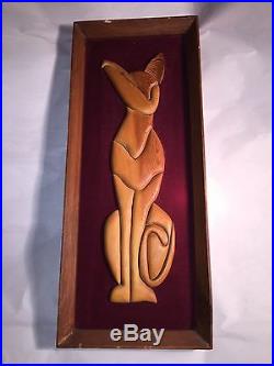 Vintage MID CENTURY MODERN matched pair Framed CAT Sculptures SIAMESE