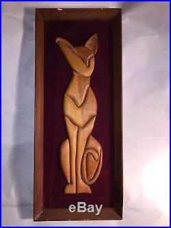 Vintage MID CENTURY MODERN matched pair Framed CAT Sculptures SIAMESE