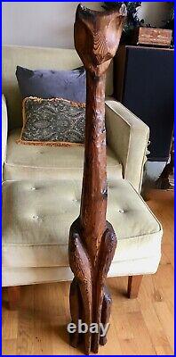 Vintage MID Century Modern Witco Tiki Cat Sculpture Carved Wood 41 Ex Employee