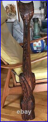 Vintage MID Century Modern Witco Tiki Cat Sculpture Carved Wood 41 Ex Employee