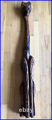 Vintage MID Century Modern Witco Tiki Cat Sculpture Carved Wood 43 Ex Employee