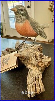 Vintage Ma Hai Feng American Robin Hand Carved Wood Bird Signed Hong Kong-Rare