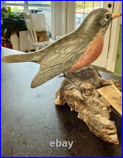 Vintage Ma Hai Feng American Robin Hand Carved Wood Bird Signed Hong Kong-Rare