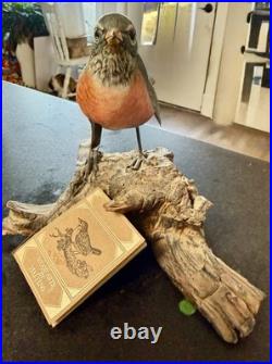 Vintage Ma Hai Feng American Robin Hand Carved Wood Bird Signed Hong Kong-Rare