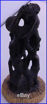 Vintage Makonde Tribe Sculpture, statue Ebony Wood African carving Folk Art
