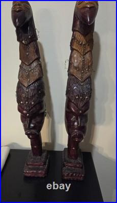 Vintage Man & Woman Wood Sculpture BUSTS African Hand Carved Spirit Pair 26