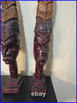 Vintage Man & Woman Wood Sculpture BUSTS African Hand Carved Spirit Pair 26