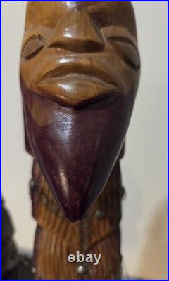 Vintage Man & Woman Wood Sculpture BUSTS African Hand Carved Spirit Pair 26