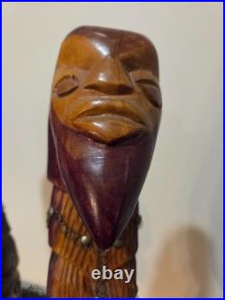 Vintage Man & Woman Wood Sculpture BUSTS African Hand Carved Spirit Pair 26