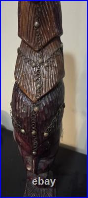 Vintage Man & Woman Wood Sculpture BUSTS African Hand Carved Spirit Pair 26
