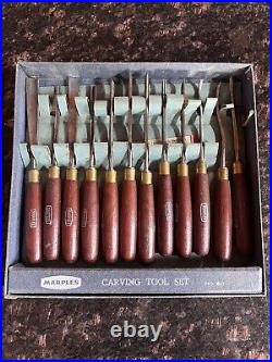 Vintage Marples 12 Piece Wood Carving Set Wood With Box and Blade Sharpeners