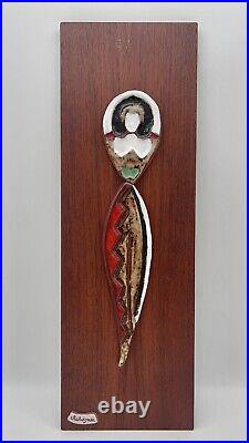 Vintage Maurice Chalvignac wood & ceramic hanging Wall Art MCM wall Sculpture