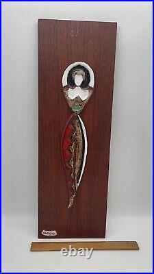 Vintage Maurice Chalvignac wood & ceramic hanging Wall Art MCM wall Sculpture