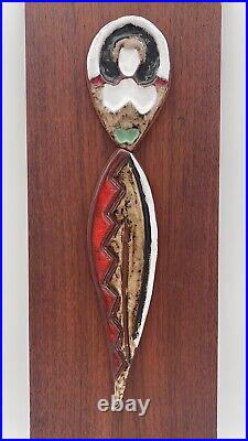 Vintage Maurice Chalvignac wood & ceramic hanging Wall Art MCM wall Sculpture