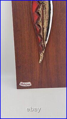 Vintage Maurice Chalvignac wood & ceramic hanging Wall Art MCM wall Sculpture