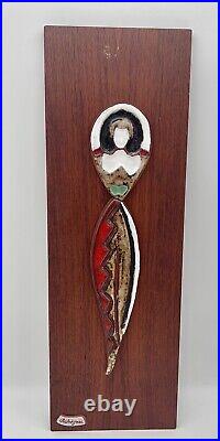 Vintage Maurice Chalvignac wood & ceramic hanging Wall Art MCM wall Sculpture