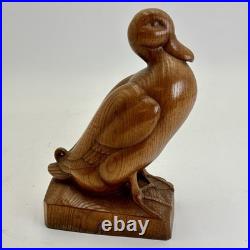 Vintage Max Huggler Carved Wood Duck Sculpture Swiss 1960 Brienz