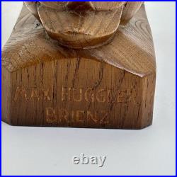 Vintage Max Huggler Carved Wood Duck Sculpture Swiss 1960 Brienz