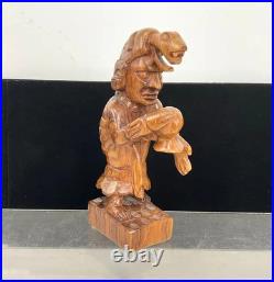 Vintage Mayan Wood Carving Cocobolo Serpent Headdress Sculpture Signed