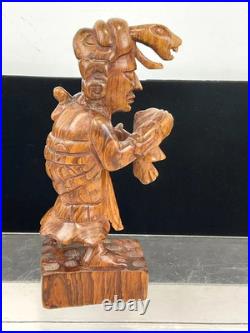 Vintage Mayan Wood Carving Cocobolo Serpent Headdress Sculpture Signed