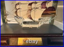 Vintage Mayflower Glass Sea Venture Ship Model Sculpture Wood Case Bermuda 1609