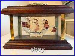 Vintage Mayflower Glass Sea Venture Ship Model Sculpture Wood Case Bermuda 1609