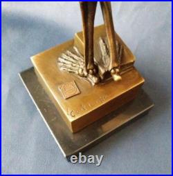 Vintage Memento Mori Bronze Statue Sculpture Marble France JB 31 cm Rare Old 20c