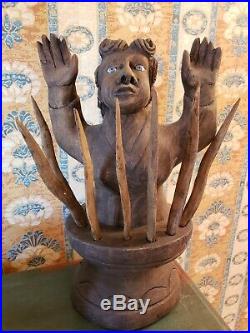Vintage Mexican'Anima Sola' Spanish Santos Glass eyes LARGE Wood Sculpture