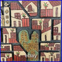 Vintage Mexican Folk Art Bas Relief Wood Carving Signed Taxco Mexico 7.5x8.5