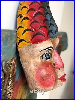 Vintage Mexican Folk Art Mask & Costume Handcrafted Wood Fish Man Sculpture