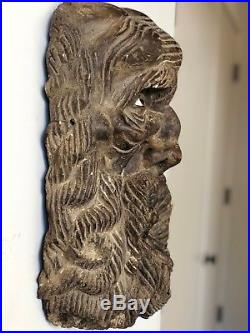 Vintage Mexican Folk Art Mask Handcrafted Wood Bearded Man Sculpture