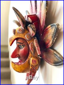 Vintage Mexican Folk Art Mask Handcrafted Wood Bird Man Sculpture