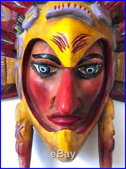 Vintage Mexican Folk Art Mask Handcrafted Wood Bird Man Sculpture